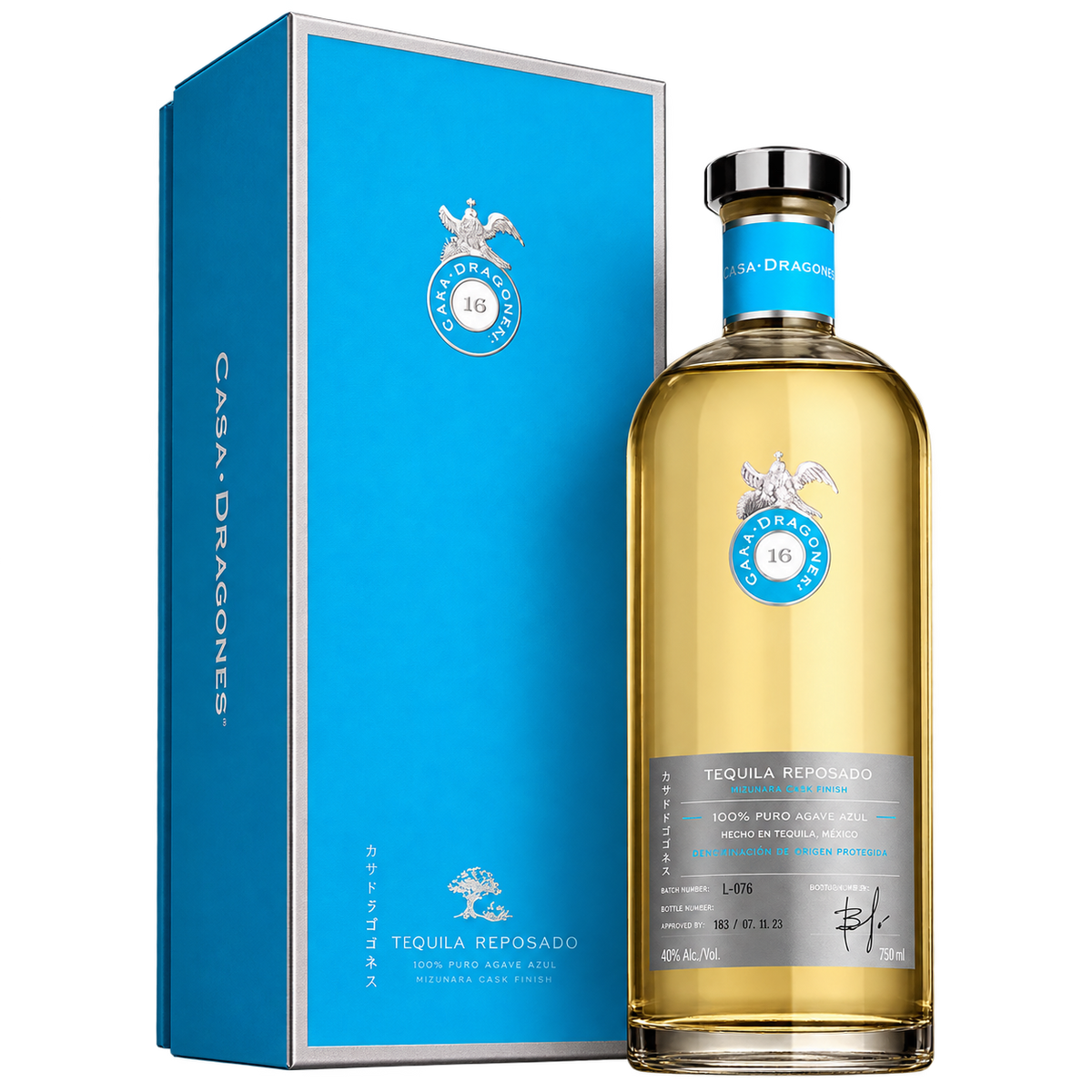 Casa Dragones Reposado Mizunara Tequila 750ml bottle with gift box