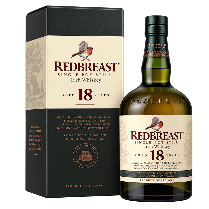 Redbreast 18 Year Old Single Pot Still Irish Whiskey 750ML bottle and box
