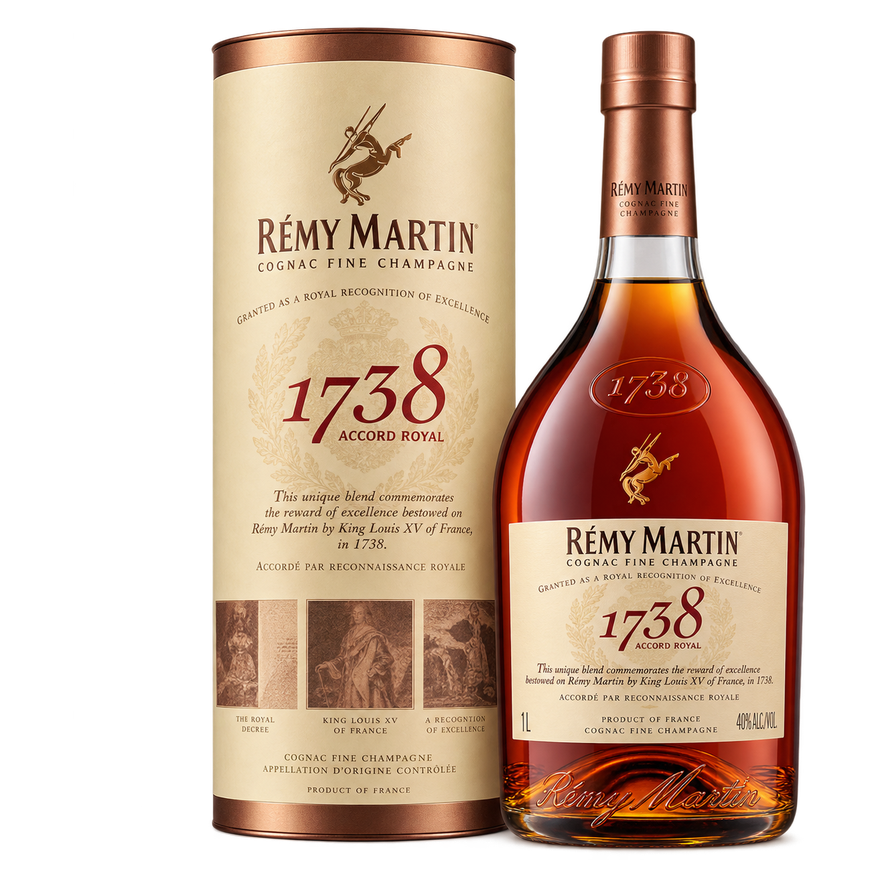 Rémy Martin 1738 Accord Royal Cognac 1L bottle and gift tube