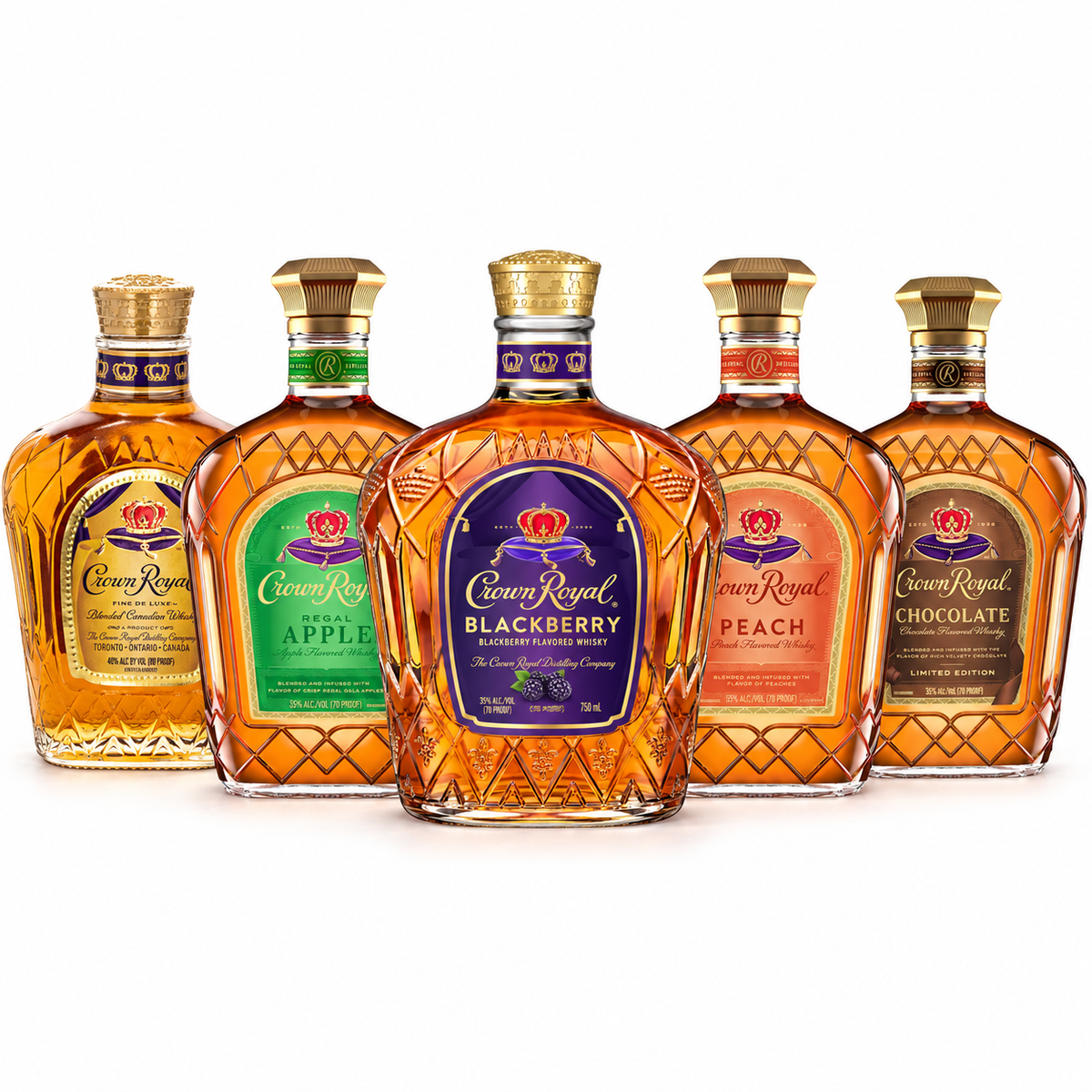 Crown Royal Flavor Collection five-bottle 750ML whisky bundle