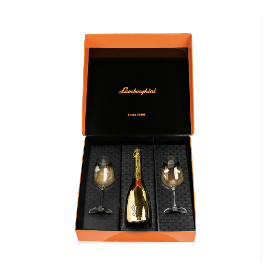 Lamborghini Gold Sparkling Wine with Crystal Glasses 750ML