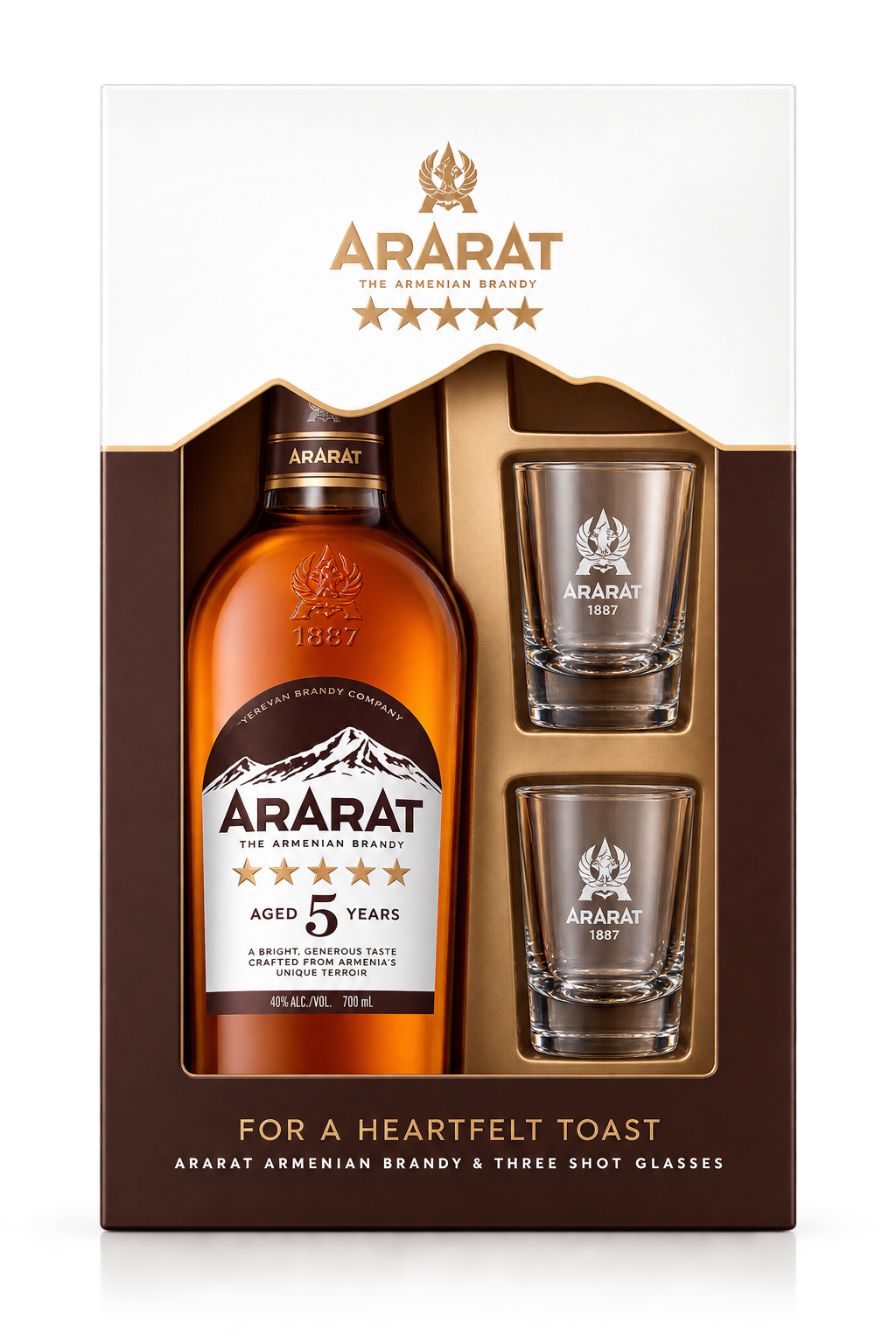 ARARAT 5 Star VS Armenian Brandy Gift Set 700ML with shot glasses