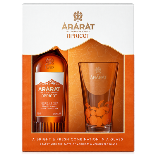 ARARAT Apricot Flavored Armenian Brandy 750ML gift set with glass