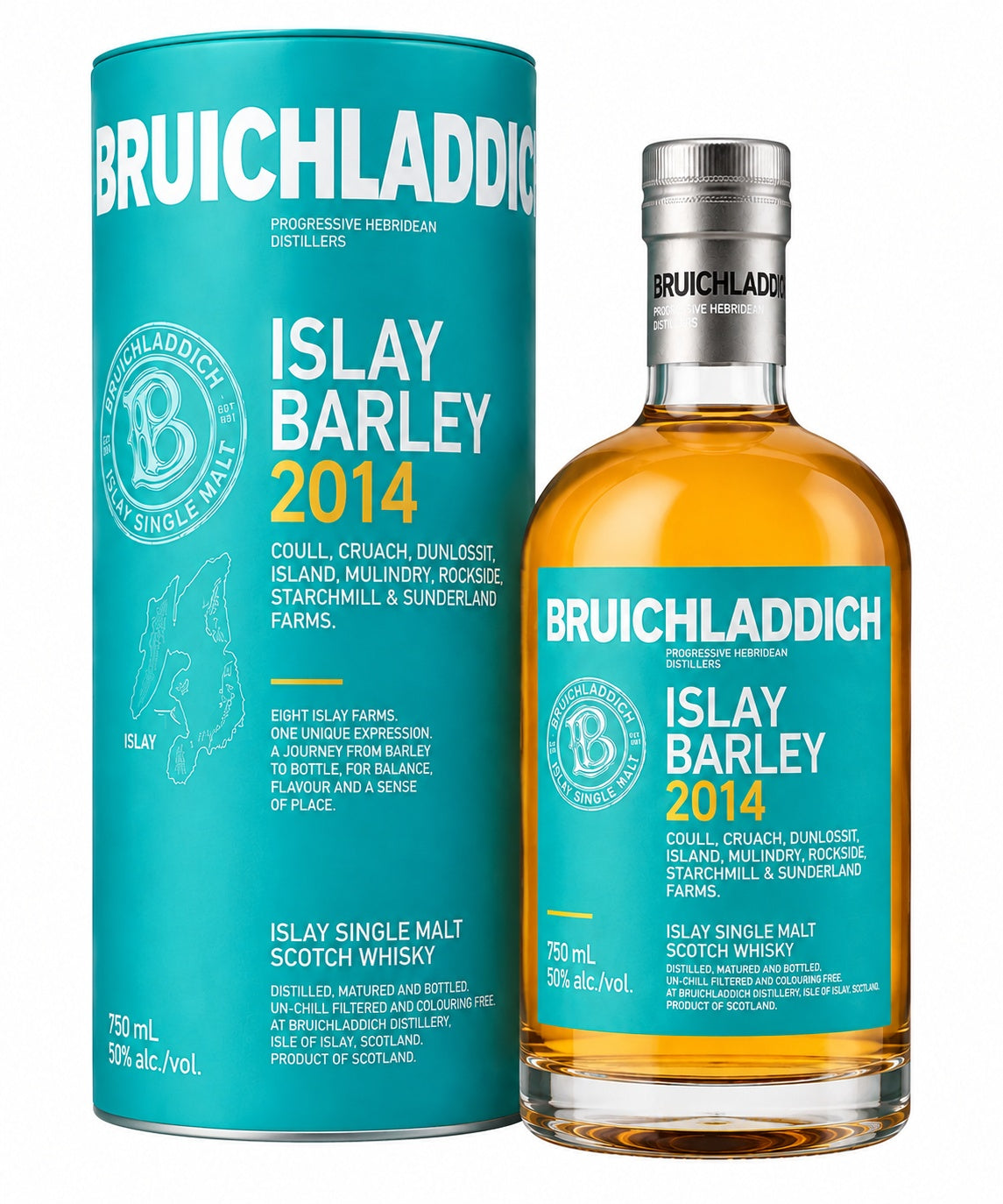 Bruichladdich Islay Barley 2014 Single Malt Scotch Whisky 750 mL bottle and packaging