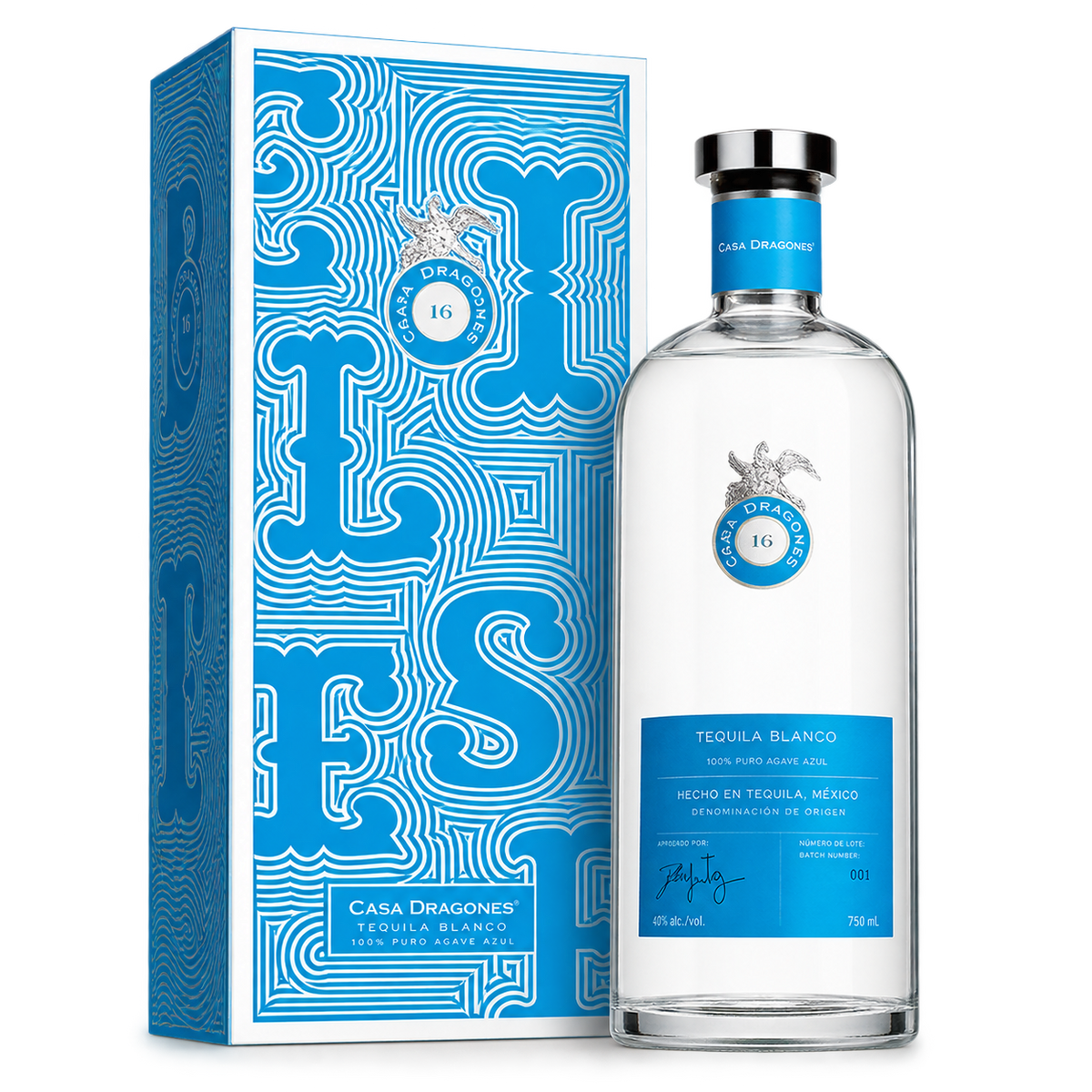 Casa Dragones Blanco Tequila Holiday Gift Box 750ML bottle and presentation box