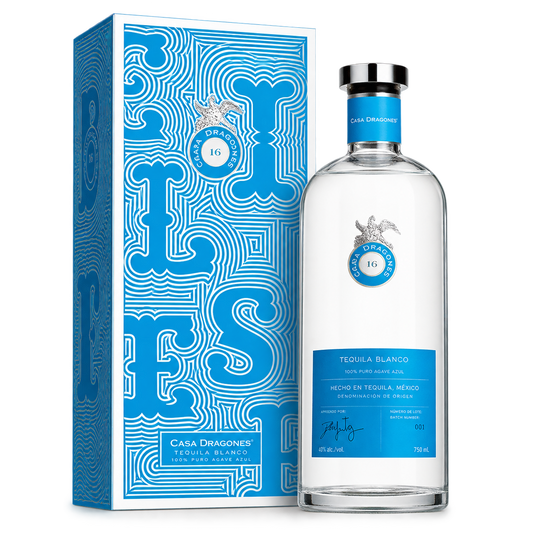 Casa Dragones Blanco Tequila Holiday Gift Box 750ML bottle and presentation box