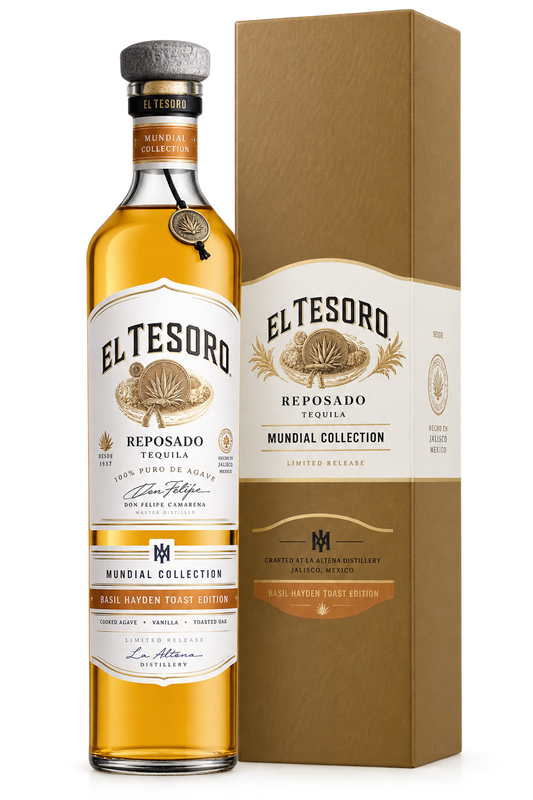 El Tesoro Mundial Collection Basil Hayden Toast Edition Reposado Tequila 750ML bottle and box
