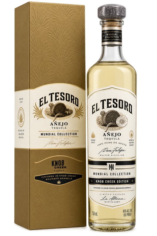 El Tesoro Mundial Collection Knob Creek Edition Añejo Tequila 750ML bottle and box