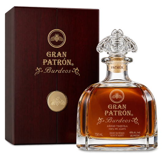 Gran Patrón Burdeos Añejo Tequila 750ML bottle and presentation box