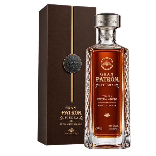 Gran Patrón Piedra Extra Añejo Tequila 750ML bottle and presentation box