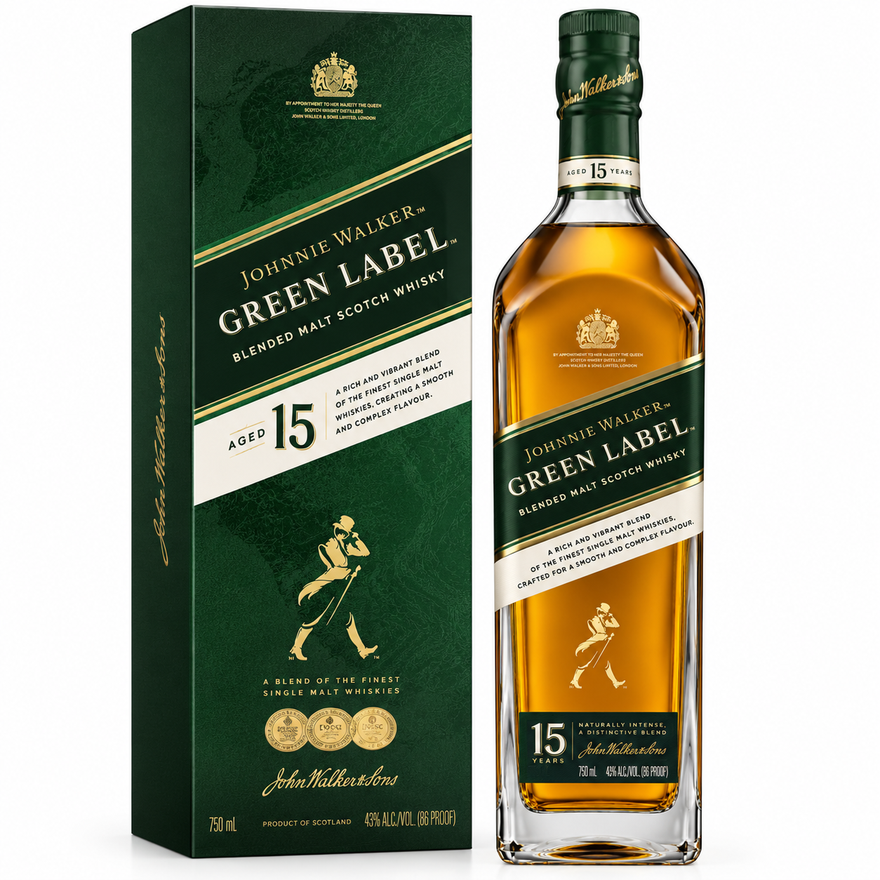 Johnnie Walker Green Label 15 Year Old Blended Malt Scotch Whisky 750ML