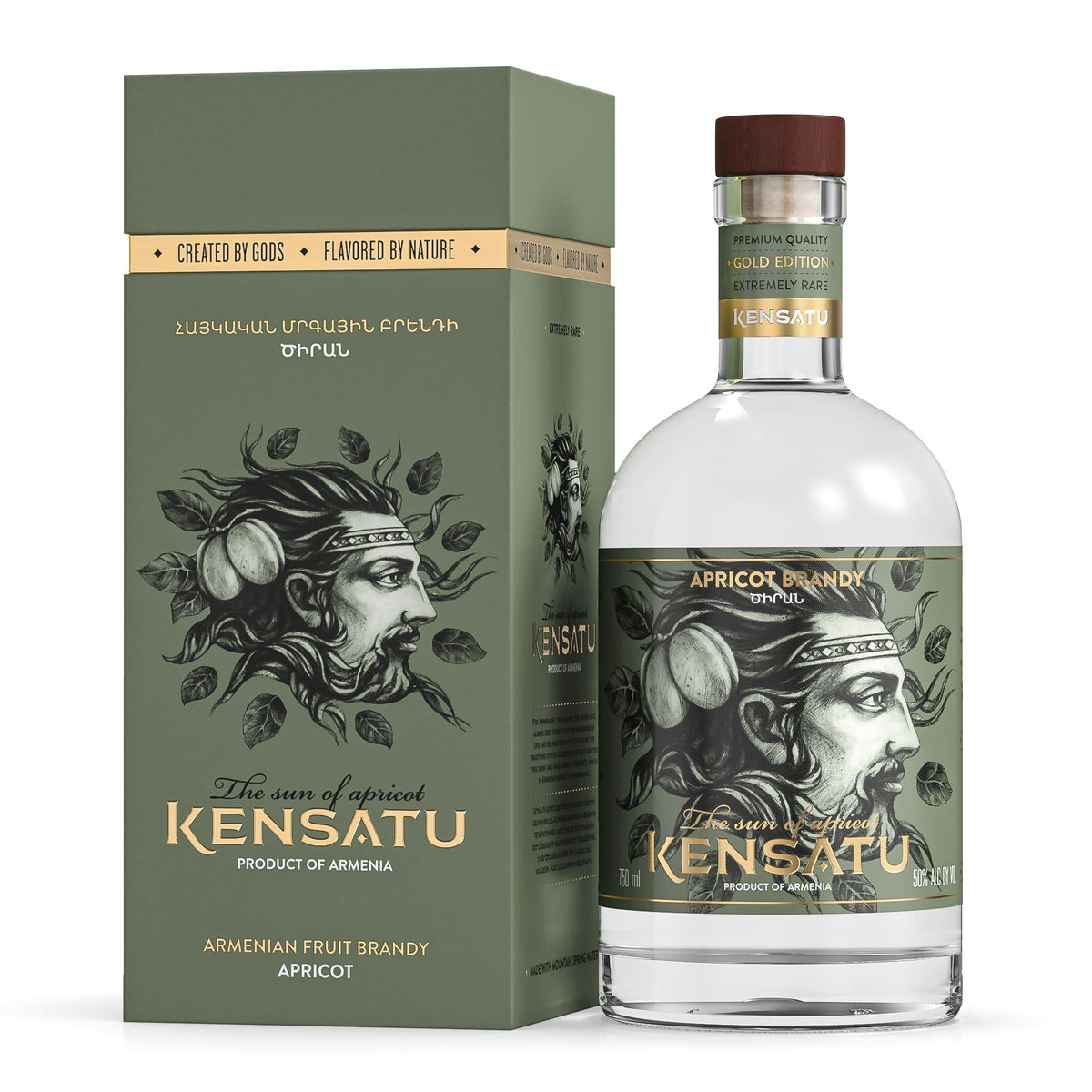 KENSATU Apricot Armenian Fruit Brandy 750ml bottle and box