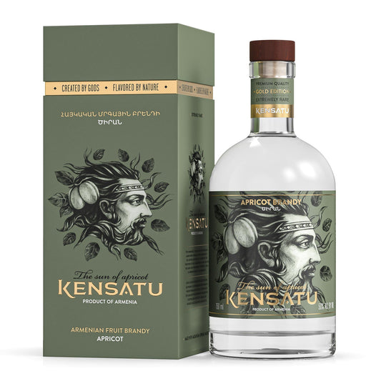 KENSATU Apricot Armenian Fruit Brandy 750ml bottle and box