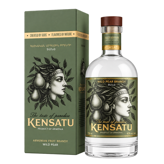 KENSATU Wild Pear Armenian Fruit Brandy 750ML bottle and box