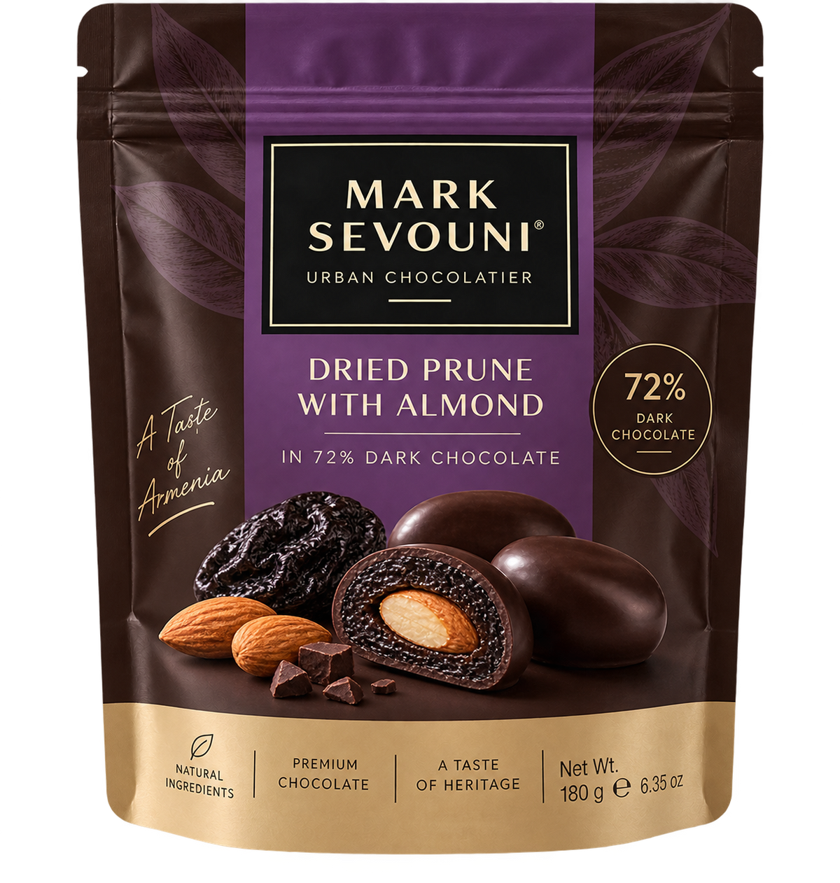 Mark Sevouni Dried Prune with Almond 72% Chocolate 180g