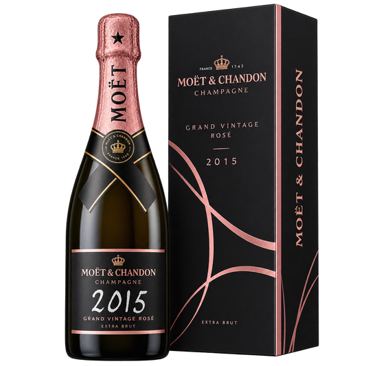 Moet & Chandon Grand Vintage Rosé 2015 Extra Brut Champagne 750ML bottle and gift box