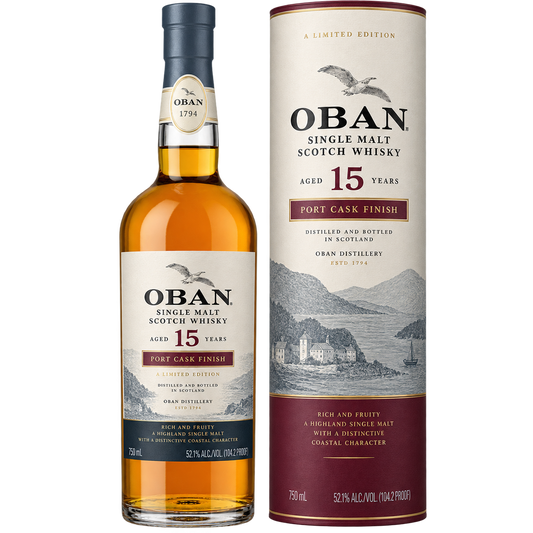 Oban 15 Year Old Port Cask Finish Single Malt Scotch Whisky 750ML bottle and gift tube