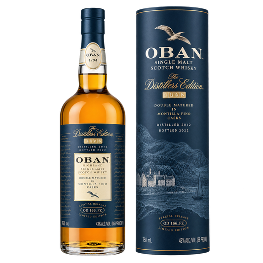 Oban Distillers Edition Double Matured Montilla Fino Cask Single Malt Scotch Whisky 750ML bottle and gift tube