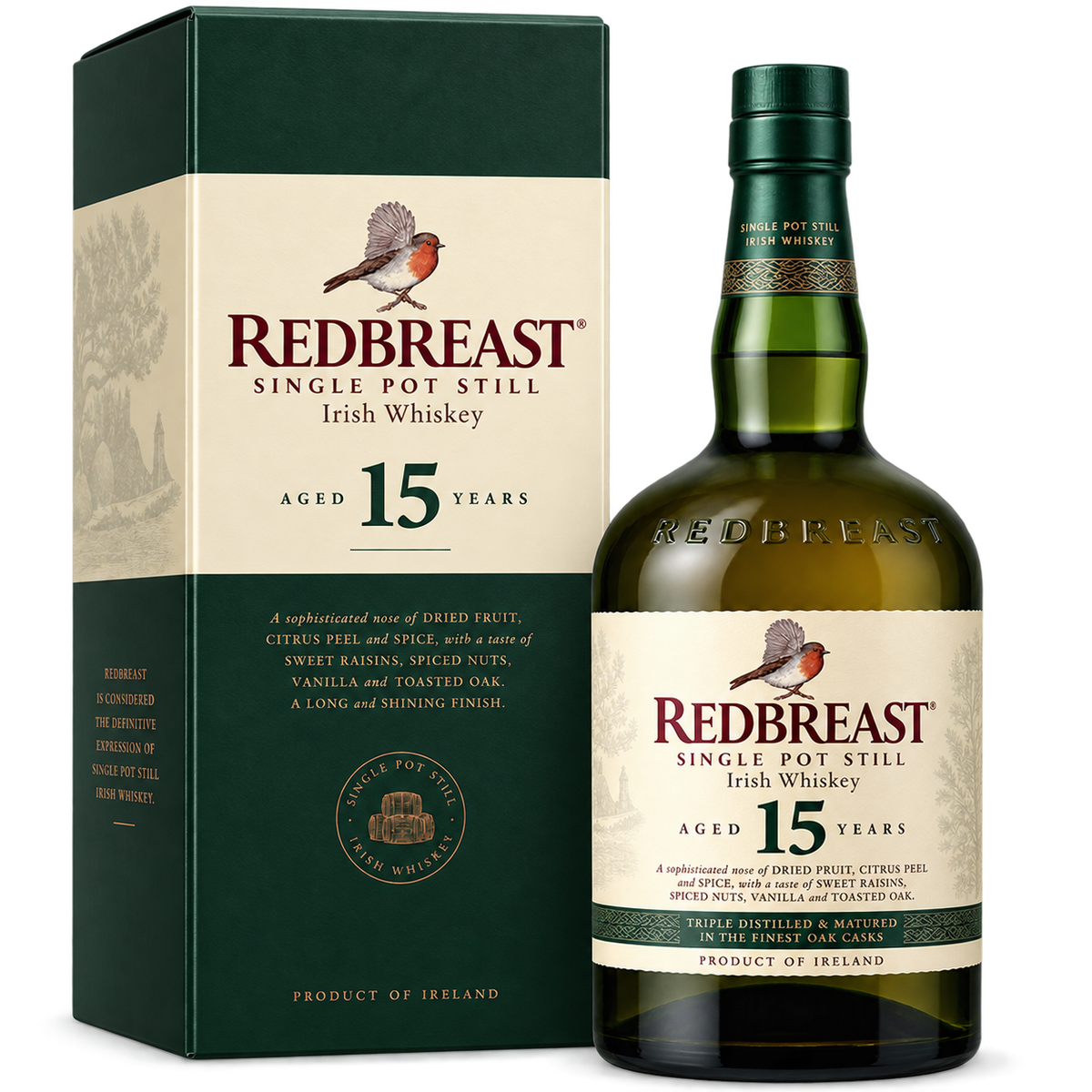 Redbreast 15 Year Old Single Pot Still Irish Whiskey 750ML bottle and box