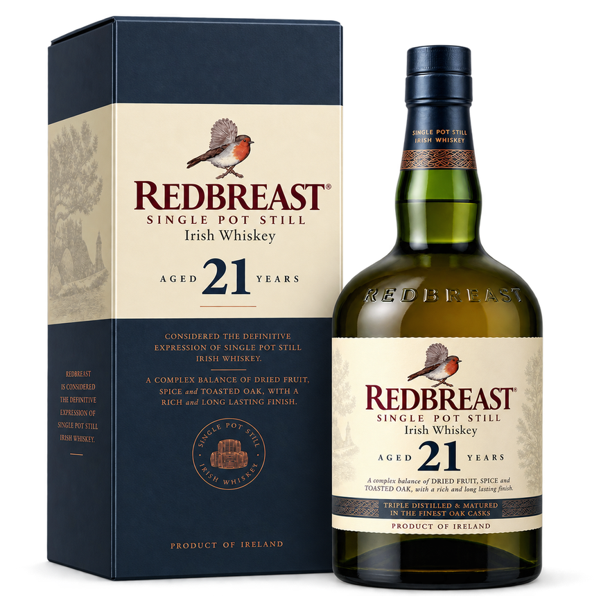 Redbreast 21 Year Old Single Pot Still Irish Whiskey 750ML bottle and box