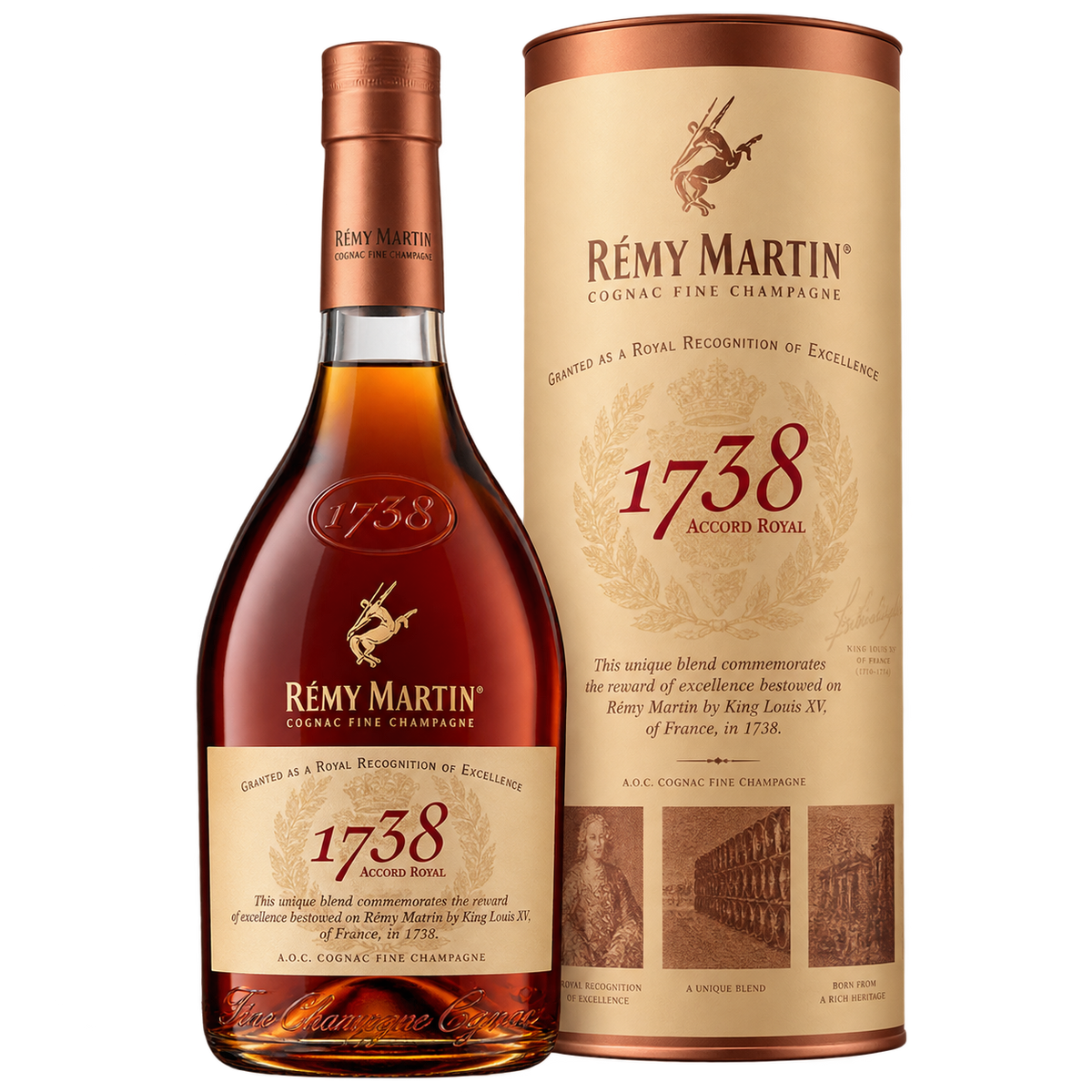Rémy Martin 1738 Accord Royal Cognac 750ML bottle and gift tube 