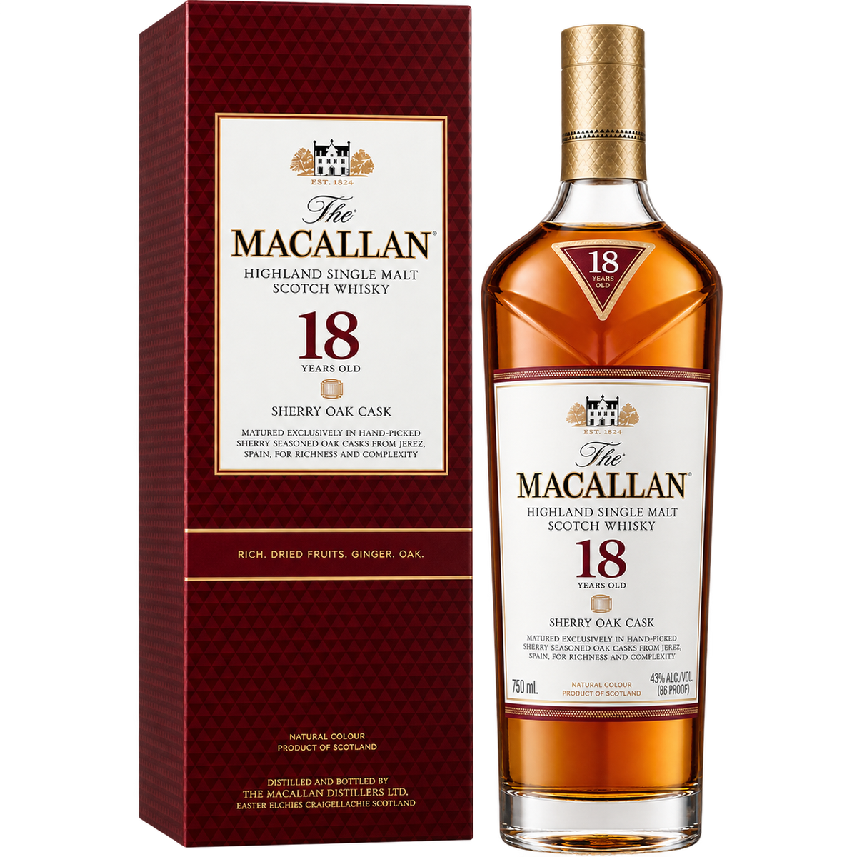 The Macallan Sherry Oak 18 Year Old Single Malt Scotch Whisky 750ML