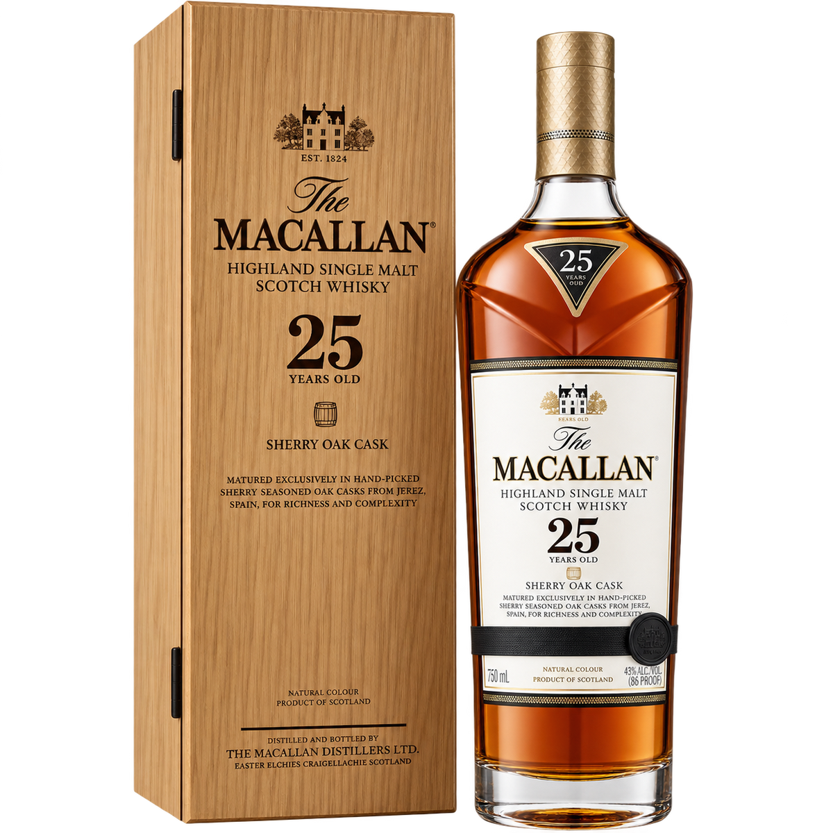The Macallan Sherry Oak 25 Year Old Single Malt Scotch Whisky 750ML